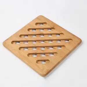 Square Large Solid Bamboo Wood Kitchen Cup Coaster Trivet with Non-Slip Pads Heat Resistant Bowl Hot Pot Mat Teapot Holder