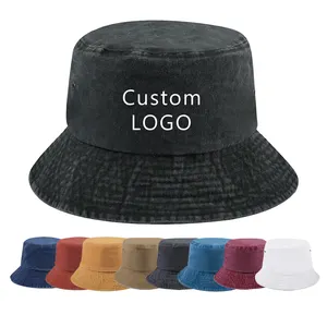 Sombrero de pescador de algodón para Bebé y Niño, sombrero de pescador negro con logotipo personalizado bordado, venta al por mayor