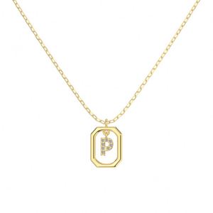 Dylam Rhodium 14K Gold Plated Dainty CZ Alphabet -P- Letter Necklace, Personalized <b>Name</b> Initial Necklace for Women Female - Product Image 4