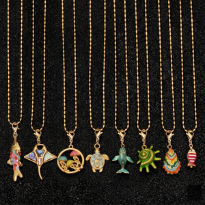 Collana con Ciondolo da Donna a Tema Oceano, Abalone, Pangaione, Tartaruga Marina, in Acciaio Inossidabile Placcato Oro 18K, Estetica Estiva da Spiaggia, con Cristallo - Product Image 3