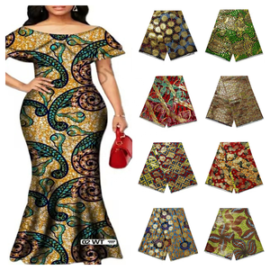 ผ้าอังการาลายใบไม้<span class=keywords><strong>สี</strong></span>ทอง <span class=keywords><strong>แดง</strong></span> เหลือง หรือที่เรียกว่าผ้าพิมพ์ลายแอฟริกัน ฮอลแลนด์ แว็กซ์ ทิสซู ผ้าแอฟริกันยอดนิยม - Product Image 3