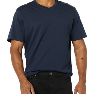 Custom Logo Printed V Neck Knitted 100% Cotton Short Sleeve Streetwear Regular Fit T Shirts High Quality Customized Colors - Product Image 4