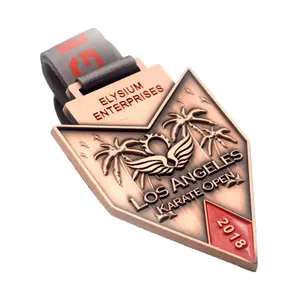 カスタム3Dシールドアンティークブロンズメダル空手オープンアワードメダルスポーツシーズンコネクトメダルリボンロサンゼルス用