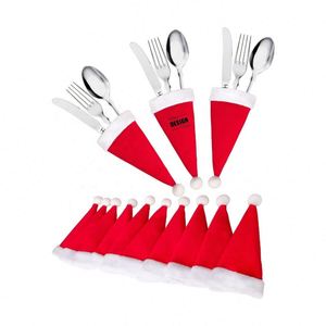 Custom Christmas Santa Hats Silverware Holders - Festive Tableware Accessories for Holiday <b>Dinner</b> Parties - Product Image 1