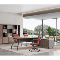 Meuble de bureau moderne et simple avec classeur intégré, style panneau bois, mobilier de direction de luxe pour cadre supérieur et dirigeant, avec rangement