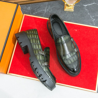 Chaussures habillées vertes pour hommes, style double boucle, à semelle épaisse, mocassins rehaussants haute performance pour mariages