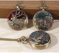 Montre de poche vintage en alliage 35 mm, grand motif d'aigle, collier personnalisé à quartz, couvercle rabattable, aiguilles numériques