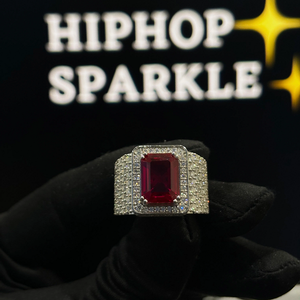 Red Emerald Cut Iced Out <b>Ring</b> for <b>Men</b> Hip Hop 925 Sterling Silver Moissanite Diamond Luxury Bling Engagement Fashion - Product Image 5