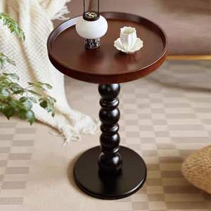 Mesa Auxiliar Redonda de Madera Maciza, Estilo Vintage, Mesa de Esquina para Sala de Estar, Acabado con Pintura Horneada - Product Image 4