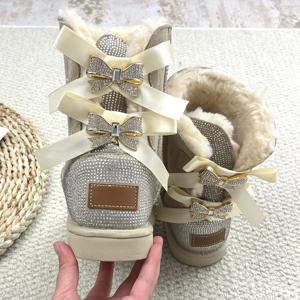 卸売UGボウブーツ人気商品暖かいレディースミディアムラインストーンスノーブーツ冬用アウトドアカウスエードスノーブーツ - Product Image 3