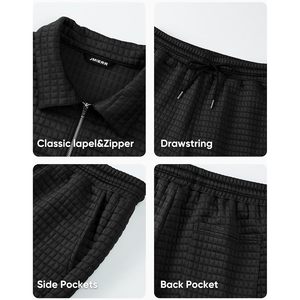 FOXA Men's <b>Waffle</b> Knit Polo <b>Shirt</b> And Shorts Set Breathable Summer Outfit - Product Image 4
