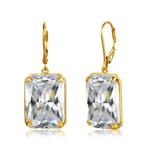 Famous Brand Fine Jewelry Birthday Gifts Square Diamond Birthstone Sterling Silver 925 Women's hoop earrings 18k gold plated