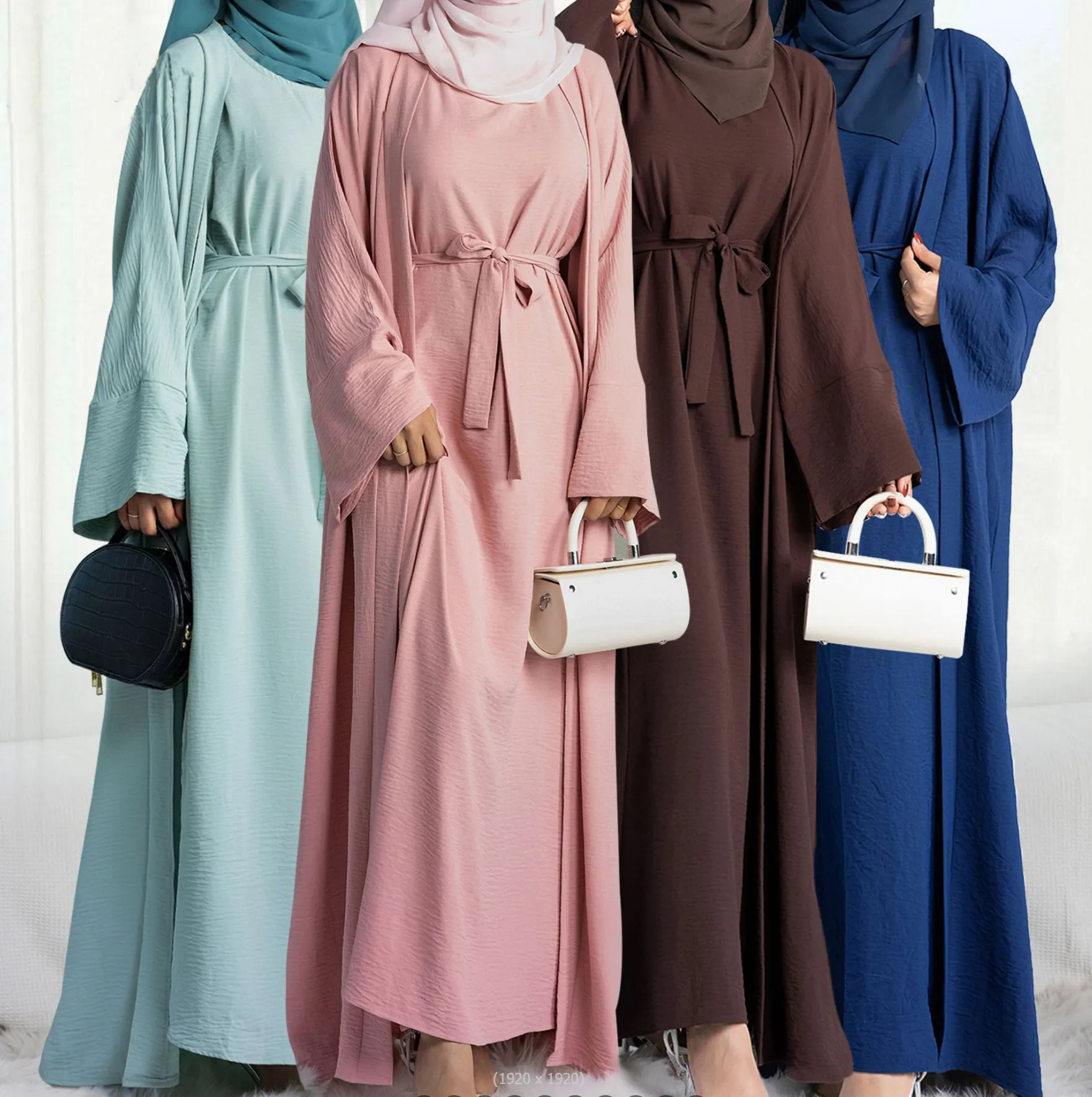 ملابس إسلامية تقليدية ملابس عربية 11 لون طقم من قطعتين مفتوح من الأمام دبي عباية فستان أسود نسائي