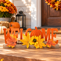 Décorations de récolte d'automne pour Thanksgiving, Panneau de bienvenue, Centre de table citrouille et feuille d'érable, Ornement saisonnier d'automne pour la maison