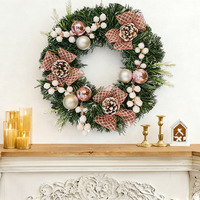 30cm Künstlicher Weihnachtskranz Roségold Tannenzapfen Kleine Wanddekoration für Haustür Feiertagsdekoration Weihnachtslandschaft
