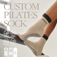 Chaussettes de compression POPSOX pour Pilates, avec soutien de la voûte plantaire, antidérapantes, à revers structuré, bout sans couture, mi-mollet, pour femme, yoga, OEM