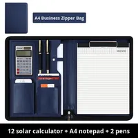 Carpeta Multifuncional Azul A4 con Cierre, Bolsa con Tablero de Escritura, Portadocumentos de Negocios, Bolsa de Cuero con Doble Compartimento