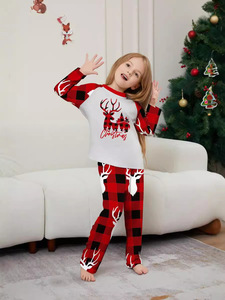 Estilo Americano Europeu Cervos Do Natal Família Impresso Casa Pijama Roupas De Outono com Xadrez Vermelho New Cartoon Patterned Suit - Product Image 4