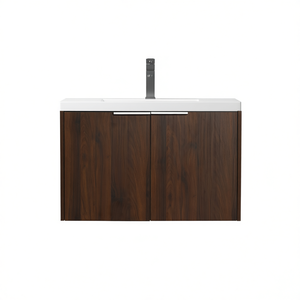 Meuble-lavabo de salle de bain 30 pouces en noyer de Californie, fermeture douce, fixation murale, design moderne et contemporain pour petites salles de bain - Product Image 1