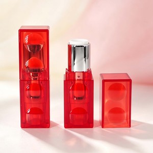 Wholesale <b>Custom</b> Logo Transparent Bright Red Square Plastic <b>Lipstick</b> Tube Bead Decor Luxury Cosmetic Empty <b>Lipstick</b> Packaging - Product Image 1