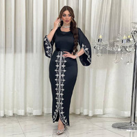 Elegante Islamische Abaya Muslimisches Abendkleid Traditionelles Polyester-Kleid mit Pailletten Paisley-Muster Langarm Knöchellang Locker Geschnitten FK087