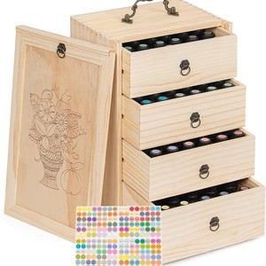 Wooden Essential Oil Storage Box 4 Drawer Solid Wood Organizer For Doterra Oils Desktop Drawer Organizers - Product Image 5