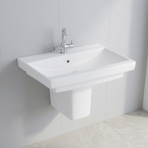 Modern Half Pedestal Ceramic Wash Basin Oval Lavabo Sink Stand For Hotel Use - Product Image 1