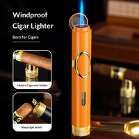 Nouveau Briquet Torche à Flamme Directe en Métal, Multifonctionnel avec Support, Perforateur et Allumeur, Alimenté au Butane, Idéal pour Cigares, Cadeau