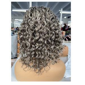 Parrucche a Bob corta con chiusura 5x5 in pizzo con sale e pepe Color grigio argento parrucche per <span class=keywords><strong>capelli</strong></span> umani - Product Image 1
