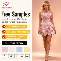 Fabricant de Robes Décontractées OEM ODM Personnalisées, Mini-Robe Bustier 3D à Fleurs, Corset Perlé et Strass, Robe Moulante pour Soirées et Clubs