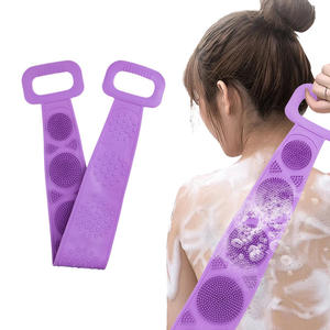 Custom Logo Double-sided Silicone <b>Back</b> Washing Device Ultra-long Shower Exfoliating Massage Adult Body <b>Scrubber</b> Belt Long Handle - Product Image 4