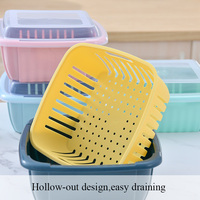 Couvercle double couche en plastique PP léger et écologique, design moderne multifonctionnel, rectangulaire 22x22x10cm, pour égoutter les aliments dans la cuisine