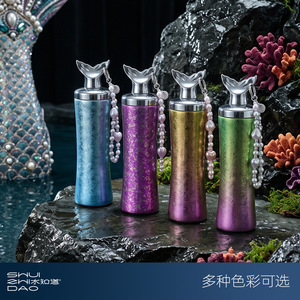 Pure Titanium Thermos Mug For Women With Straw Portable Car Cup Gift Bottle Thermal Insulation Blue Pearl Design - Product Image 3