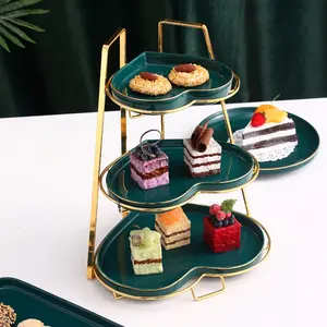 Soportes para pastel de fiesta de varios niveles, conjunto de exhibición de cerámica de Metal, soporte para pastel, pantalla de pastel de corazón, pantalla de boda