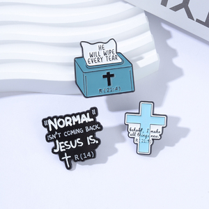 Broches en émail avec citations bibliques chrétiennes de Jésus, motif boîte à mouchoirs 'Il essuyera toutes les larmes', badges de revers, bijoux, cadeau pour amis - Product Image 2