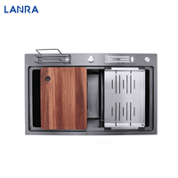 Évier de cuisine multifonction Bol unique SS304 Nano Noir avec support pour planche à découper Porte-couteau pour bar et cuisine