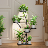 Support pour plantes avec éclairage LED à spectre complet, étagère d'angle en bois et métal de 39 pouces, plateau surélevé, étagère intérieure