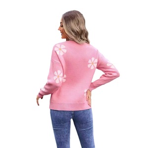 Pull en tricot à fleurs pour femmes, manches longues, col rond, printemps automne, vêtements décontractés, Smlxl, blanc, noir, vert, rose - Product Image 5
