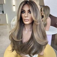 Highlight Ash Blonde Color 13X4 Peluca de cabello humano frontal de encaje Cutícula alineada Cabello humano Glueless Peluca con malla frontal de onda natural