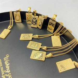 耐久性のあるリンクチェーンネックレス18Kゴールドニッケルフリーステンレス鋼ジュエリー皇后ゾディアックスクエアタロットカードペンダントネックレス - Product Image 3