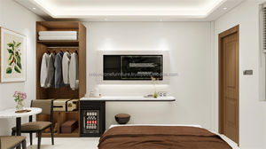 Juego de Muebles de Dormitorio Modernos para Habitación King Size de Hotel, Cama de Madera, Mesa de Noche, Mueble para TV, Mini Bar, Armario, Ecológico, para Proyectos Hoteleros de 3 Estrellas - Product Image 3