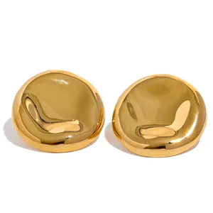 JINYOU 639 미니멀리스트 스테인레스 스틸 라운드 버튼 스터드 귀걸이 방수 18K 금도금 금속 패션 매일 귀 보석