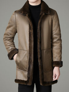 Cappotto <span class=keywords><strong>da</strong></span> <span class=keywords><strong>Uomo</strong></span> in <span class=keywords><strong>Visone</strong></span> Dorato, Nuovo Modello Autunno-Inverno, Reversibile in Velluto, Collo a Risvolto, Lunghezza Media, Caldo - Product Image 3