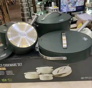 Ensemble de 8 casseroles et poêles en fonte antiadhésives avec revêtement en granit, casserole, sauteuse, poê<span class=keywords><strong>le</strong></span> à frire, qualité professionnelle de chef - Product Image 1