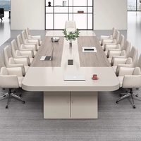 Combinaison Chaise et Table de Conférence en Bois, Style Simple et Moderne, Rectangulaire, pour Bureau, Salle de Réception, Réunion, Formation, avec Boîte de Rangement Câbles