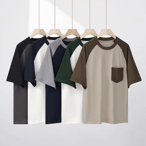 Camiseta Juvenil Holgada de Manga Corta Raglán para Hombre, de Verano, de Punto, Lisa, Antibolitas, 100% Algodón, con Bolsillo de Parche, Transpirable - Product Image 1