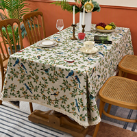Nappe décorative moderne en jacquard tissé motif oiseaux de jardin, en lin à franges pour salle à manger intérieure et table de café