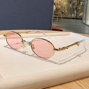 Lunettes de soleil pliables ovales UV400, monture en métal, protection solaire pour femmes, lunettes de mode - Product Image 3