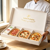 Emballage en carton personnalisé imprimé, boîte à pizza à 3 compartiments, qualité alimentaire pour mini-pizzas, boîte à emporter écologique