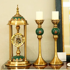 Avrupa tarzı vintage premium masa saati metal masa saati masa saati ve ev ofis için mumluk seti dekoratif